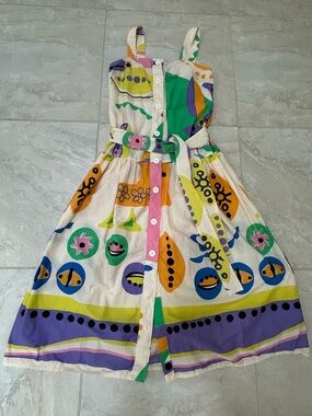 Zara Multicolor Graphic Print Dress with Button Front